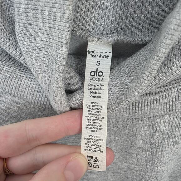Alo Yoga Gray Sporty Fleece Athleisure Neutral Turtleneck Pullover Size Small - Picture 2 of 6